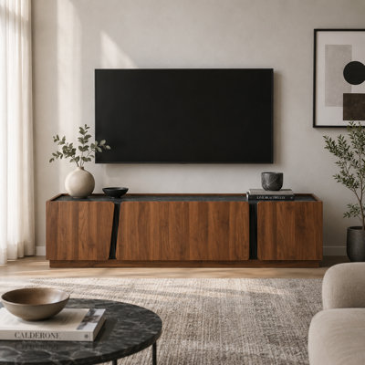 71" Wide Modern Sideboard With Geometric Irregular Doors And Adjustable Shelves