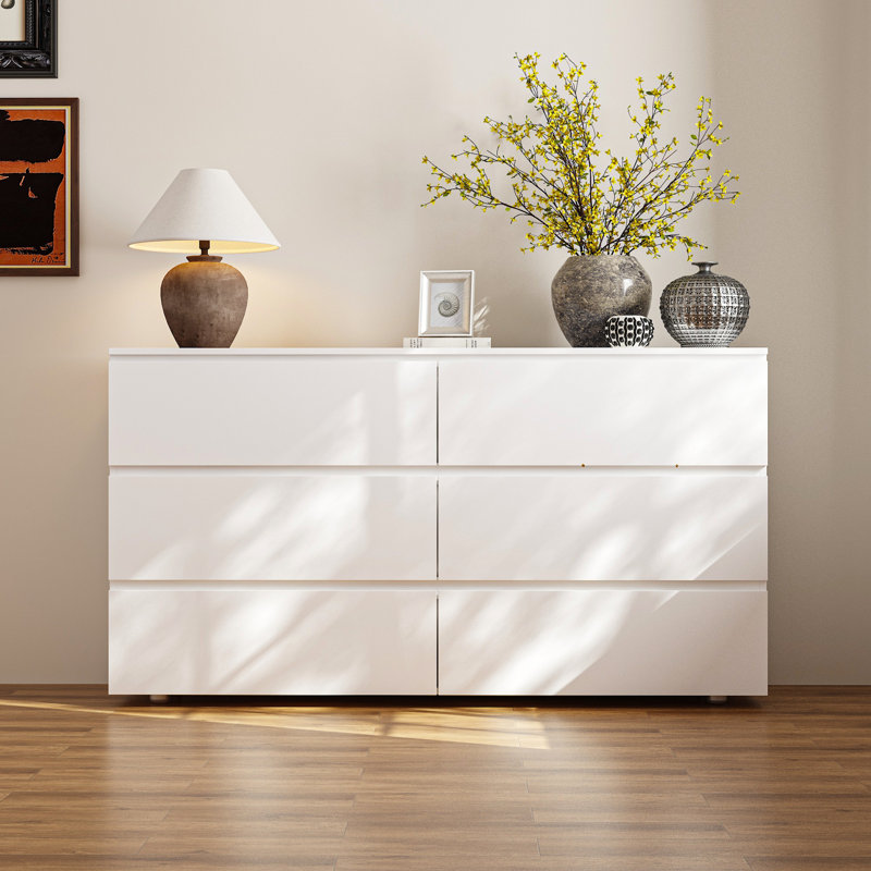 Commode 6 tiroirs l 59 po, Blanc