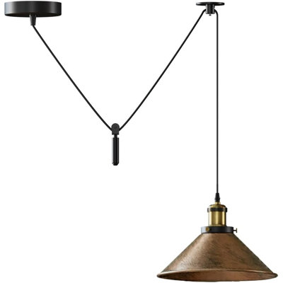 Industrial Pendant Light Fixture, Metal Cone Shade 8.66in, Adjustable 78.74in Cord, E26 Ceiling Hanging Lamp with Pulley Weight & Hook for Kitchen Island, Dining Room, Bedroom, Cafe