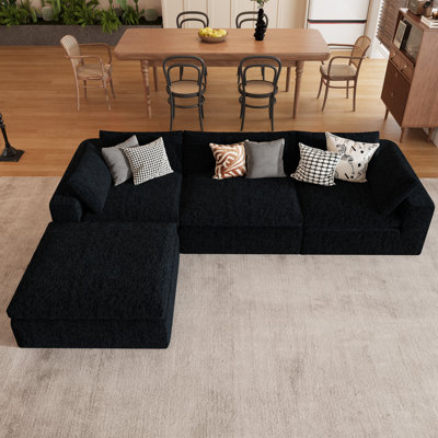 118" Upholstered Cloud Sofa, Boneless Modular Sectional Couch with Ottoman, No Assembly Required for Living Room