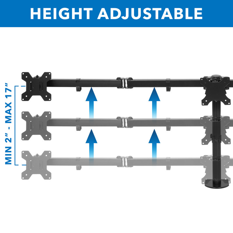 Black Heavy Duty Steel Full Motion Triple Monitor Desk Mount
