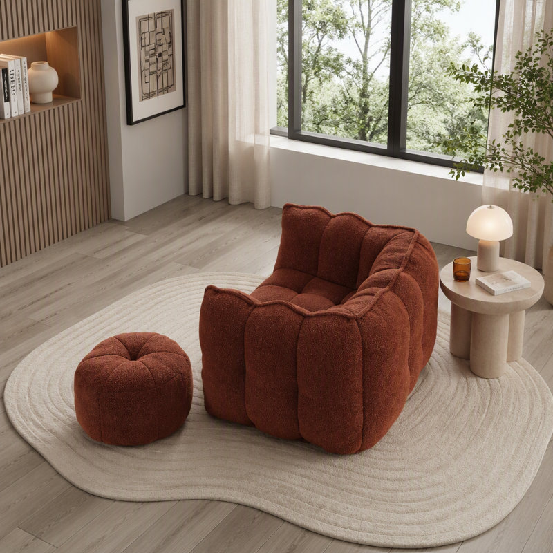 Fauteuil à billes Soft avec repose-pieds, Brun-rouge