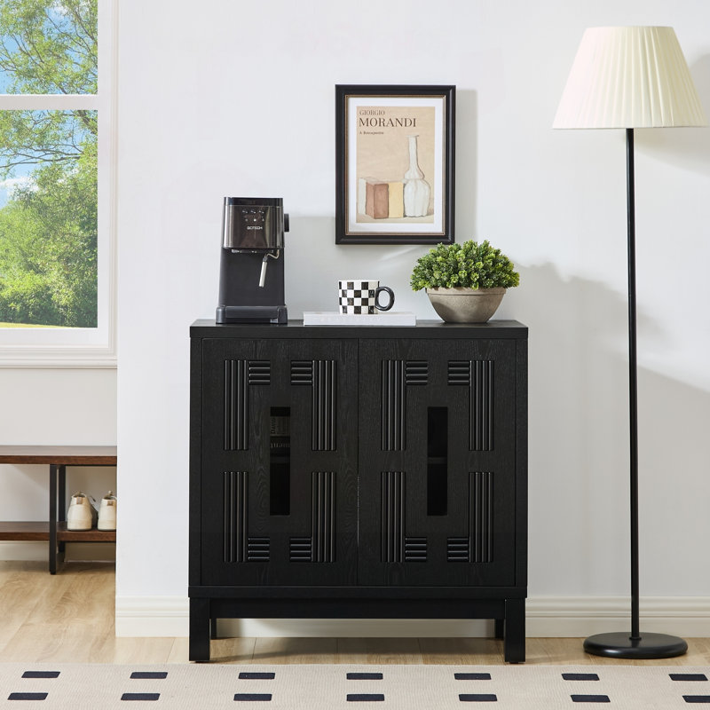 Buffet Mid-Century moderne avec motif ajouré sculpté, Black