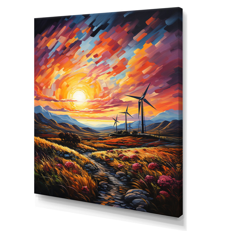 Wind Turbines Whirling Skies II, reproduction d'art sur toile, H 32 po x l 24 po x P 1 po, Toile tendue