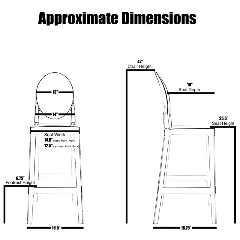 25" Counter Stool - Modern Acrylic & Plastic Bar Stool - Armless Kitchen Island Stool - Clear Contemporary Design, 4, Clear