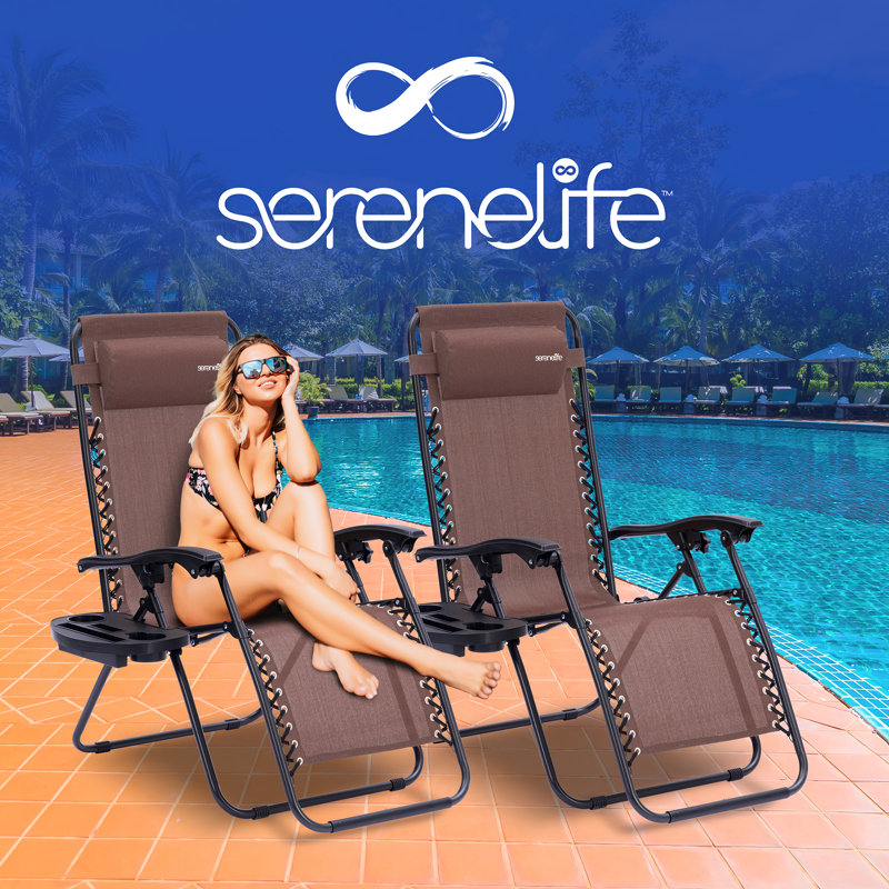 Brown Adjustable Zero Gravity Lounger Set with Cushions