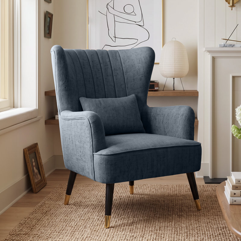 Nettey Upholstered Wingback Chair, Velvet, Blue