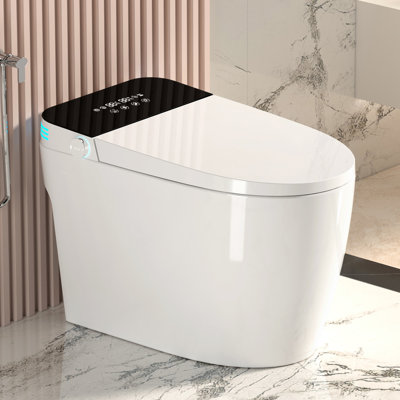 Portable Intelligent Bidet Toilet With Heated Seat, Auto Flush, And Remote Control - Siphonic Jet, Battery Backup, Instant Warm Water Open/Close, Air Drying, Seat Temperature Adjustment Jet For