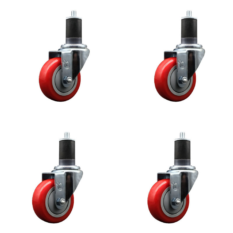 Ensemble de roulettes extensibles pivotantes Poly Poly SCC NB 3,5 po x 1-5 / 8 po, Rouge