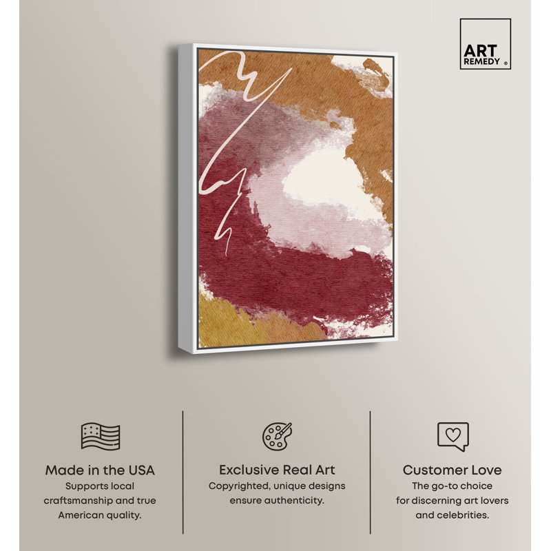Burgundy and Cork Abstract Canvas Print with White Frame