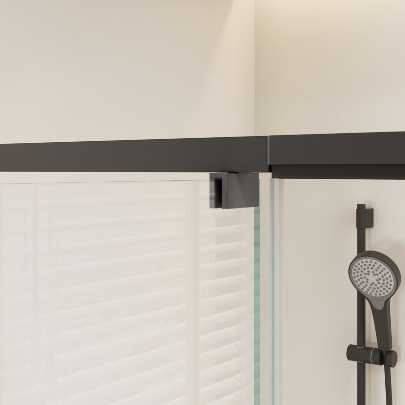 Porte de douche de 32 à 36 po x H 76 po avec verre trempé de 6 mm - noir mat, alliage d'aluminium, option d'installation réversible, moustiquaire réglable H, noir