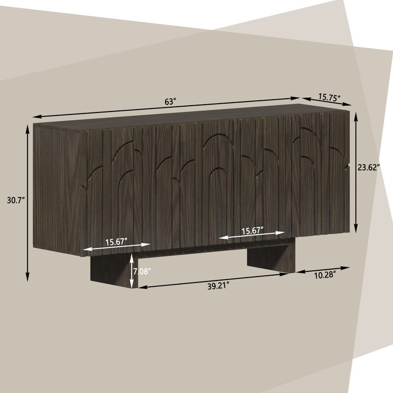 63''W Storage Wood Buffet Sideboard, Brown