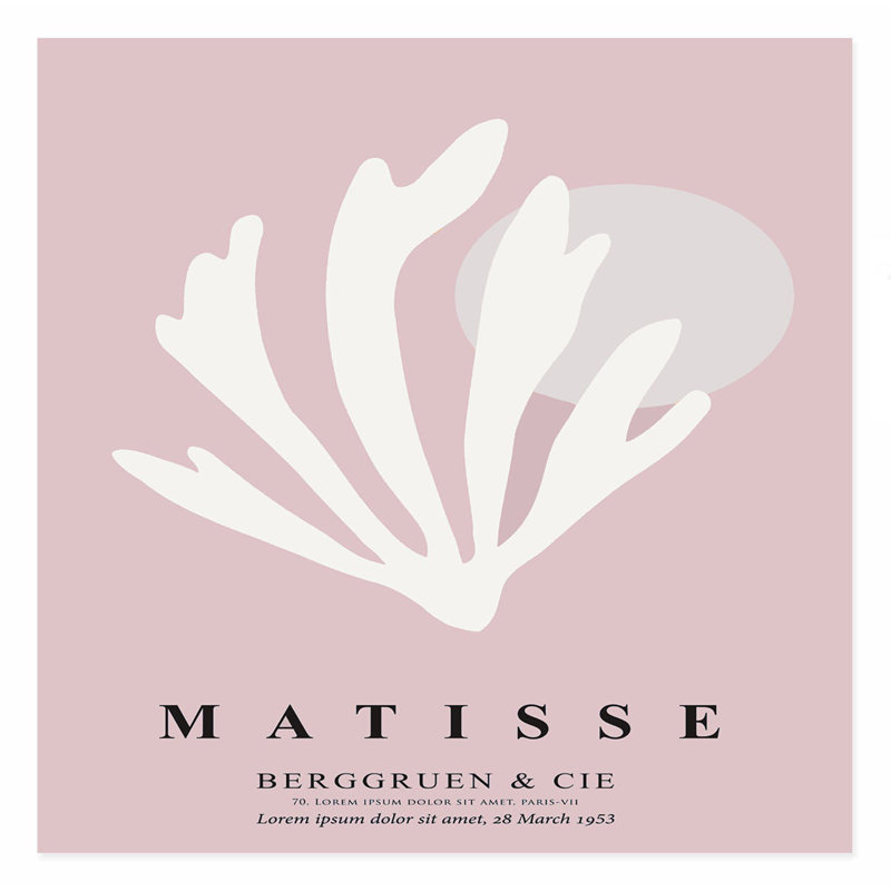 «Abstract Matisse Shape Blush», reproduction d'art moderne sans cadre Mid-Century, H 16 po x l 16 po