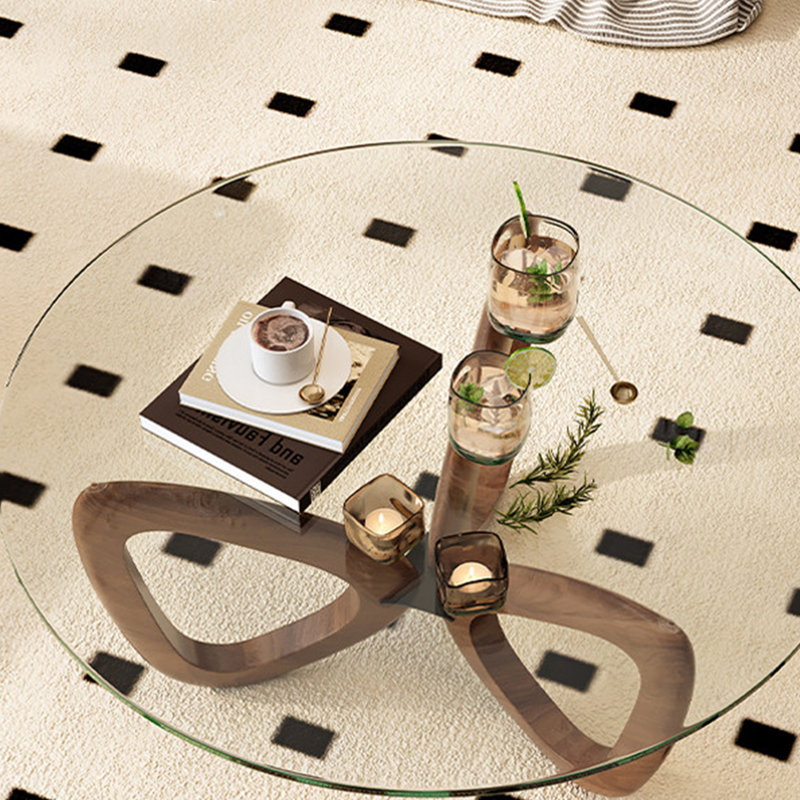 Tempered Glass Top Solid Wood Coffee Table