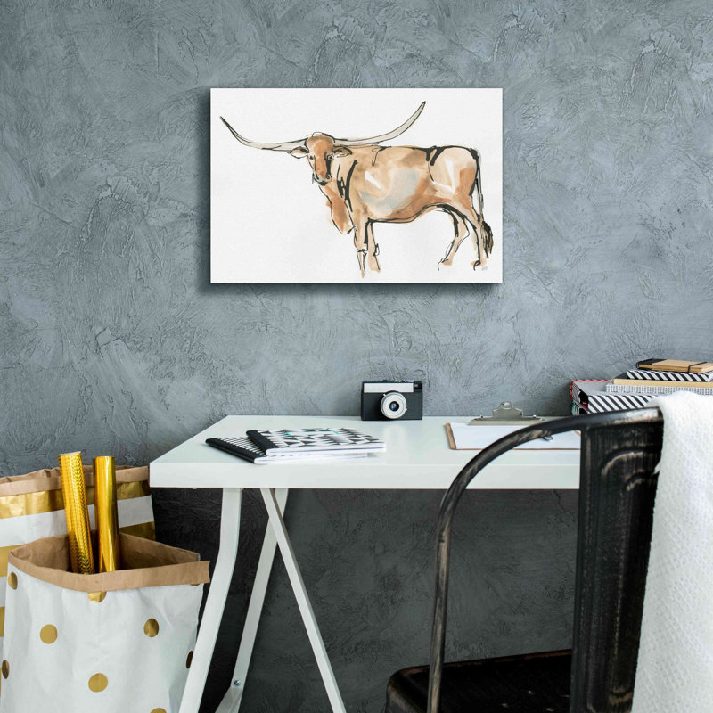 «Longhorn II» par Chris Paschke, estampe numérique sur toile, H 12 po x l 18 po x P 0,75 po