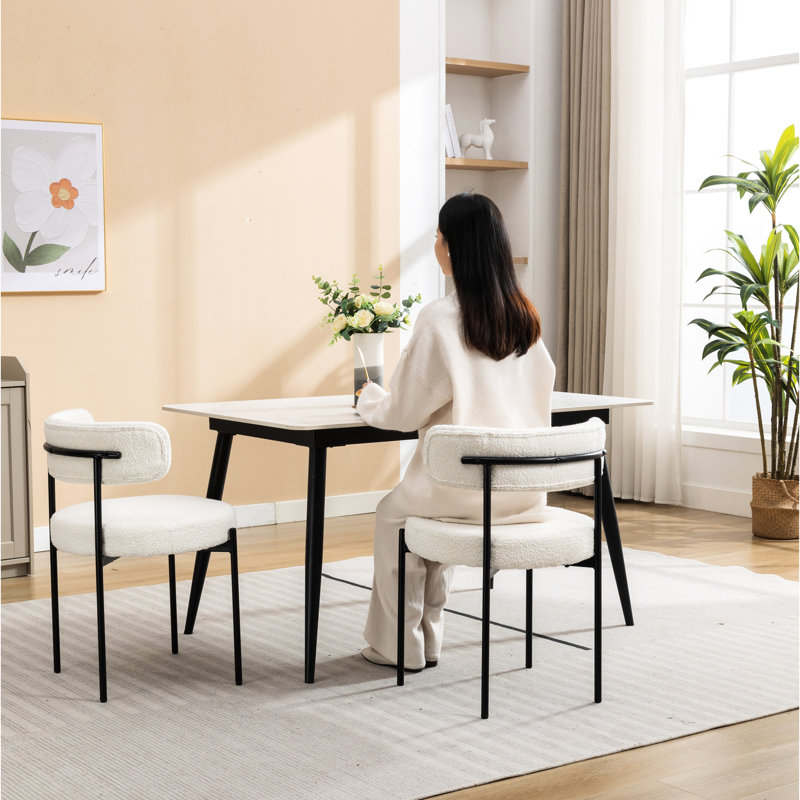 Chaises de salle à manger modernes (de 2), blanc - Siège élégant avec 2 pieds en tissu de style contemporain thermolaqués