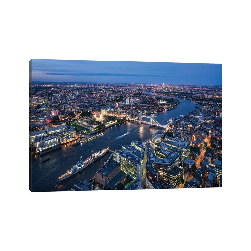Aerial View Of London With Tower Bridge by Jan Becke - Wrapped Canvas Print, 152.5 cm H x 101.5 cm W