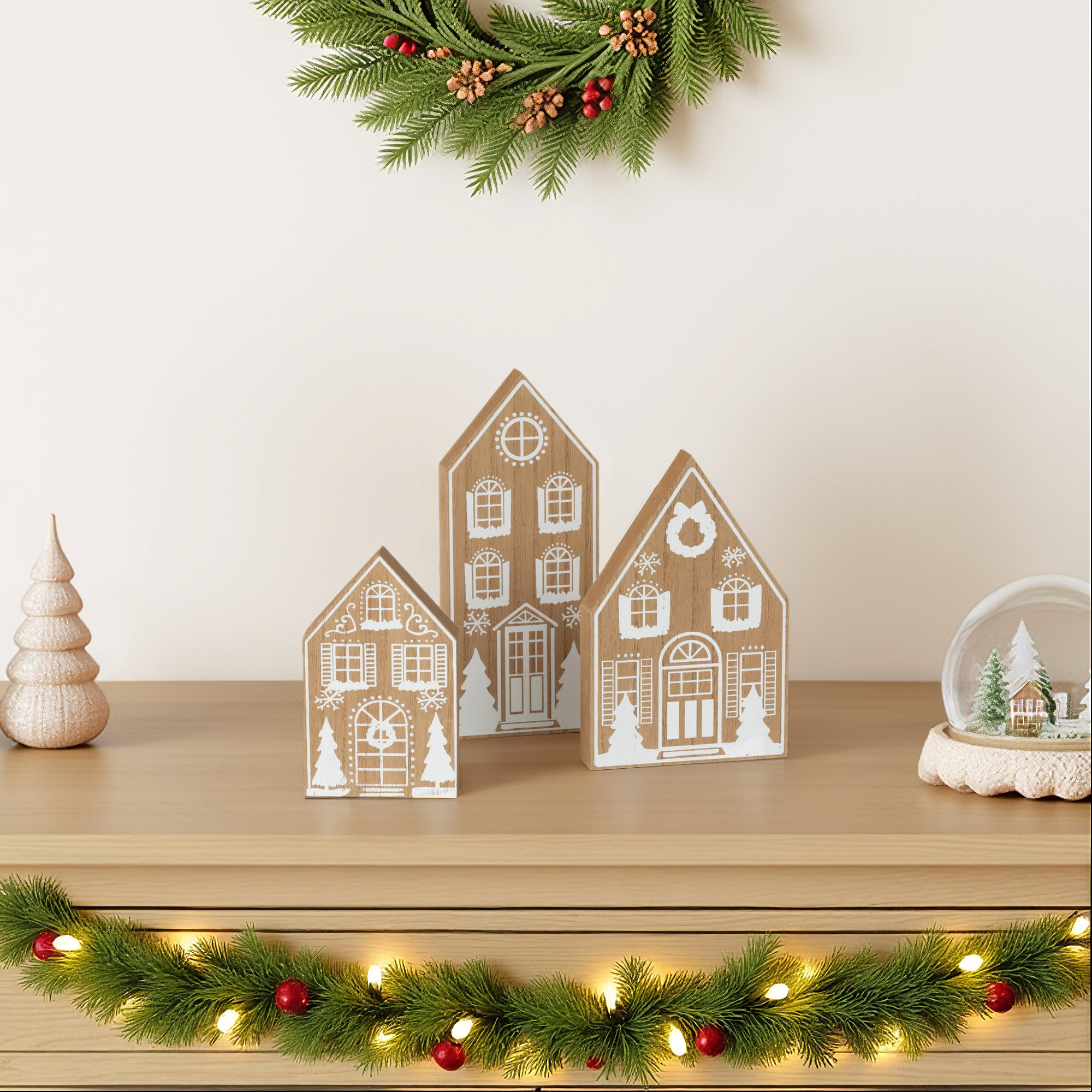 3 Piece Wood Holiday Village Set
