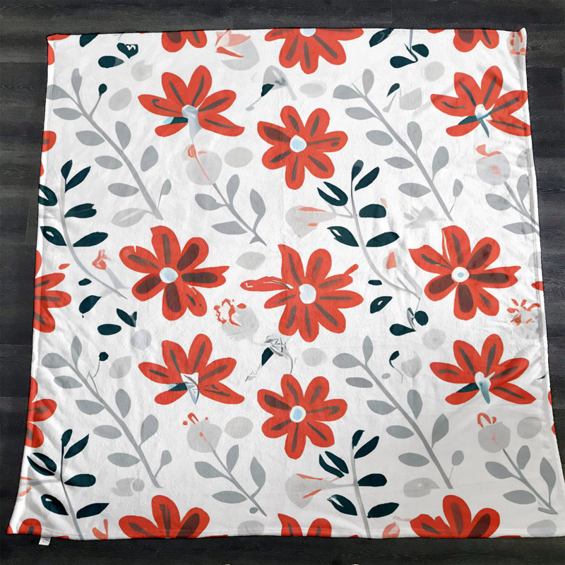 Throw Blanket, 51" W x 60" L, Floral/Abstract, Orange/Gray/White