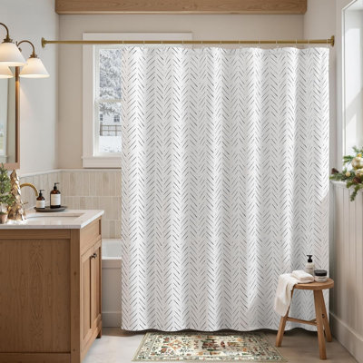 Rideau de douche noir et blanc Inky Moss Chevron noir à chevrons Zig Zag imperméable en tissu moderne ferme rideaux de douche pour salle de bain avec 12 crochets 70 x 72 pouces