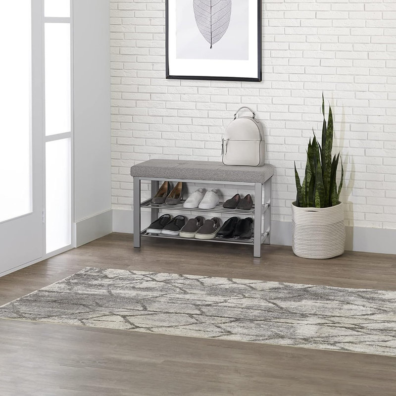 Dark Charcoal Upholstered Shoe Storage Bench with Metal Frame
