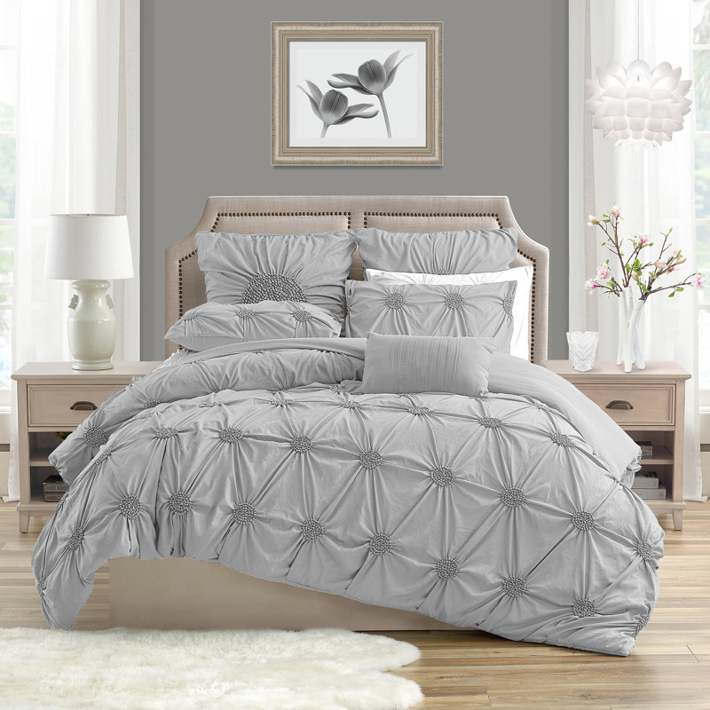 Microfiber Duvet Cover Set, Light Gray, Queen Duvet Cover + 2 Shams