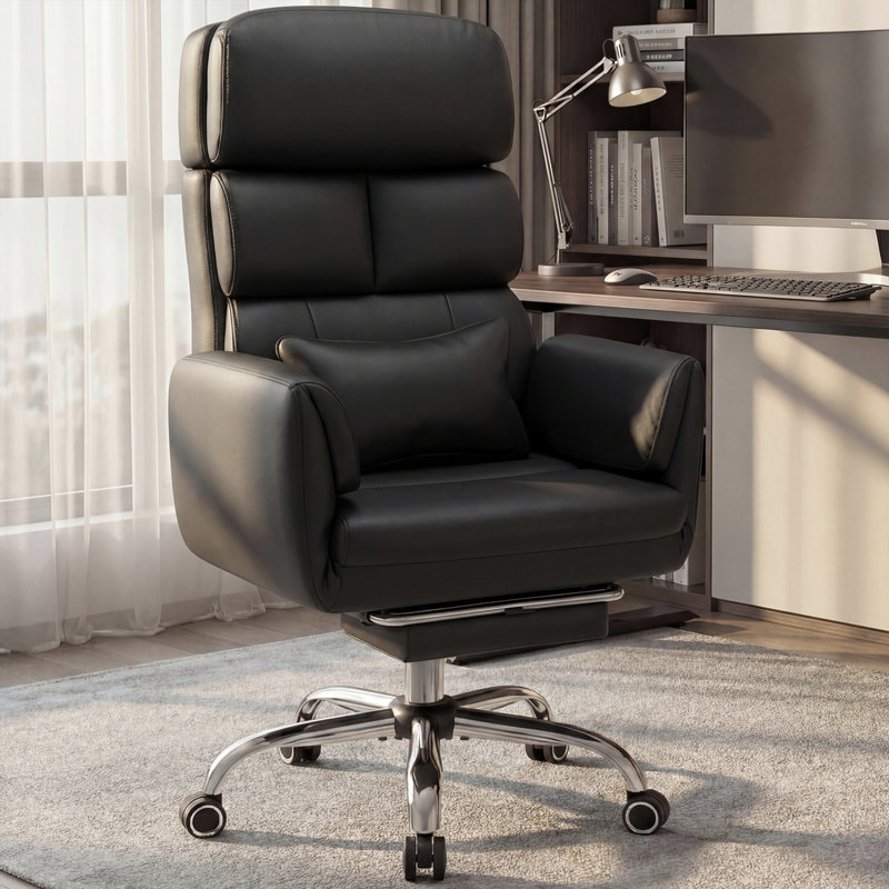 Edinson Executive Office Chair with Swing Out Armrests, Expanded Seating Space, Black