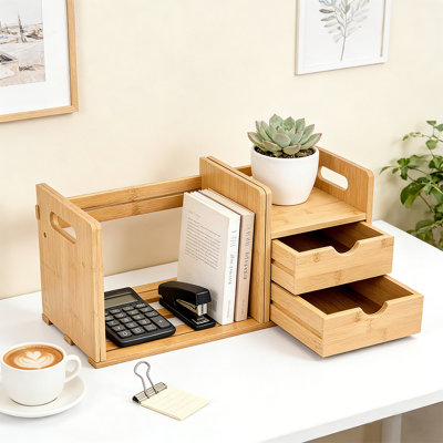 Expandable Desktop Organizer, Bamboo Vertical Bookcase Display Shelf Rack