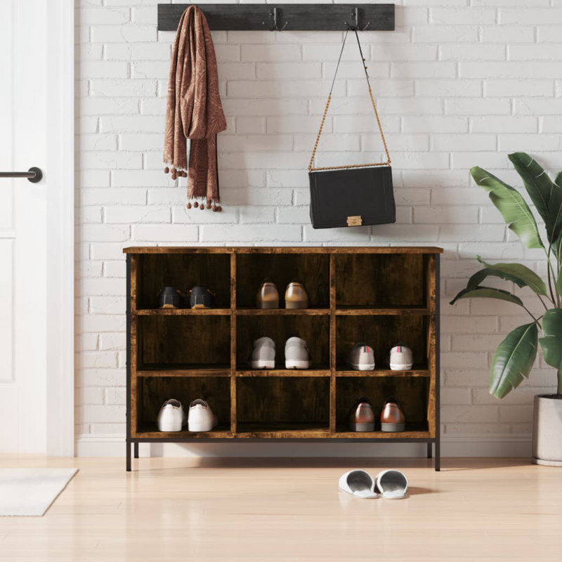 9 Pair Shoe Storage Cabinet, Smoked Oak