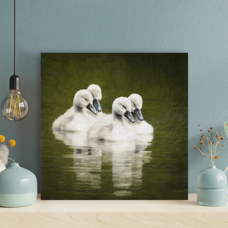Cygne blanc sur l'eau pendant la journée 10 - 1 pièce, reproduction d'art graphique sur toile tendue