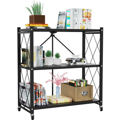 Étagère de rangement pliable en métal à 4 niveaux avec roulettes