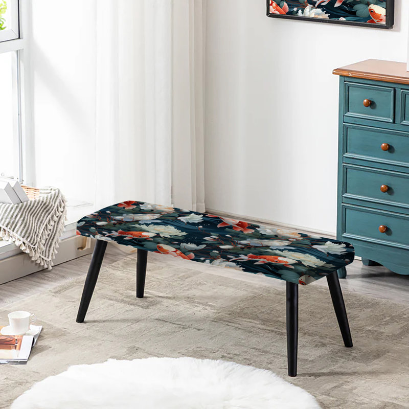 Ethereal Swimmers The Koi S Grace - Japanese Upholstered Black Bench