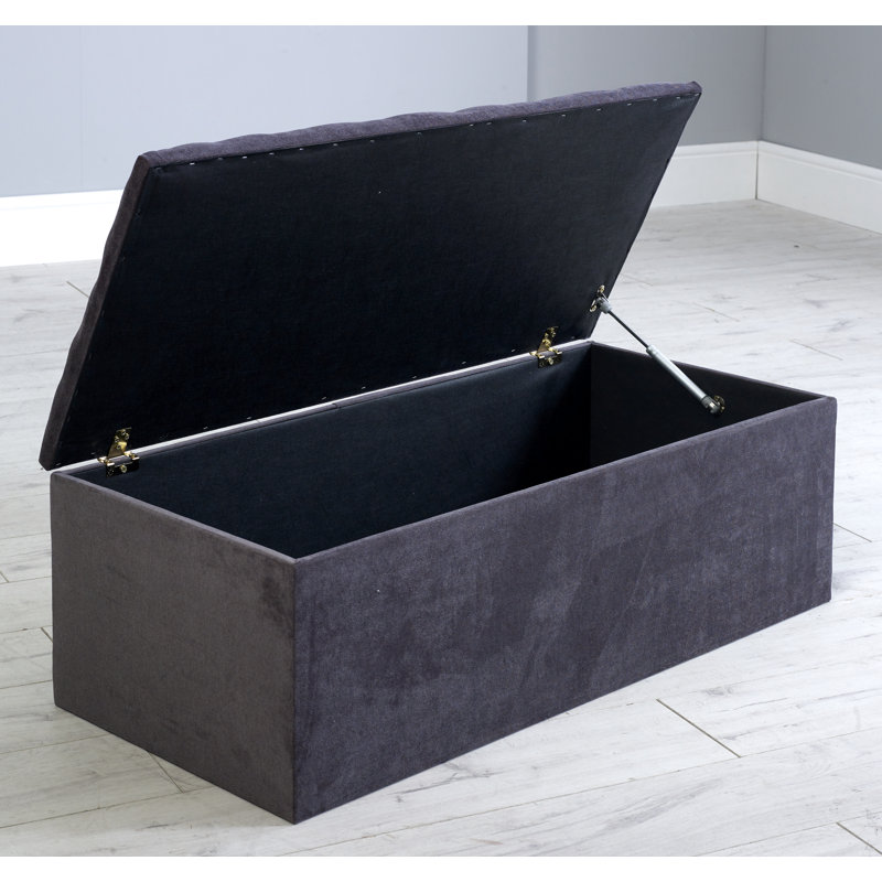Perrysburg 102cm Wide Velvet Tufted Rectangle Solid Colour Ottoman with Storage, Asphalt