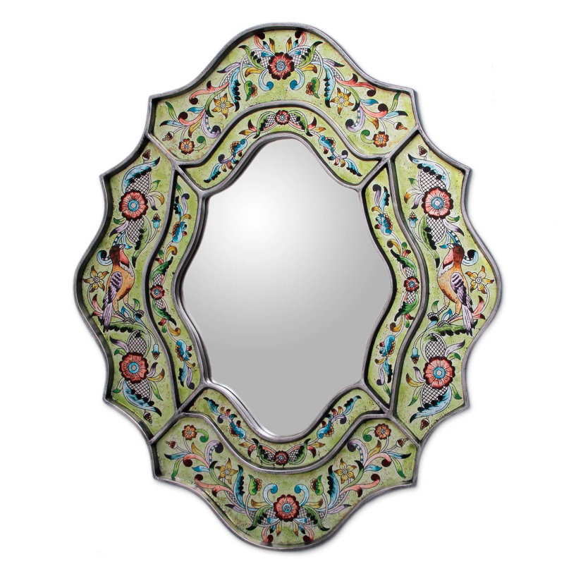Ikra Wood Wall Mirror, Green, 23.5" x 19.8"