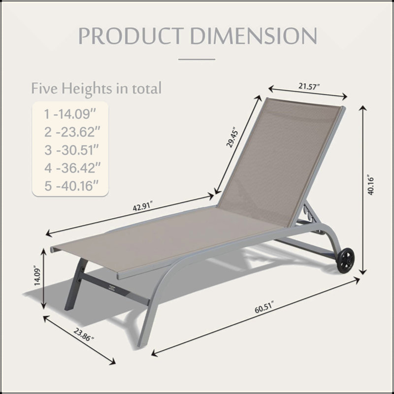 Chaise longue d'extérieur en métal Mayrelin, Gris / Kaki