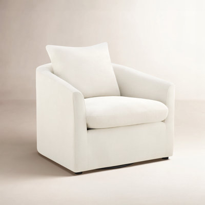 Ebern Designs Linen Swivel Barrel Chair