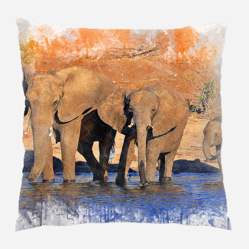 Coussin décoratif éléphants Sidonie, Microsuède, Intérieur