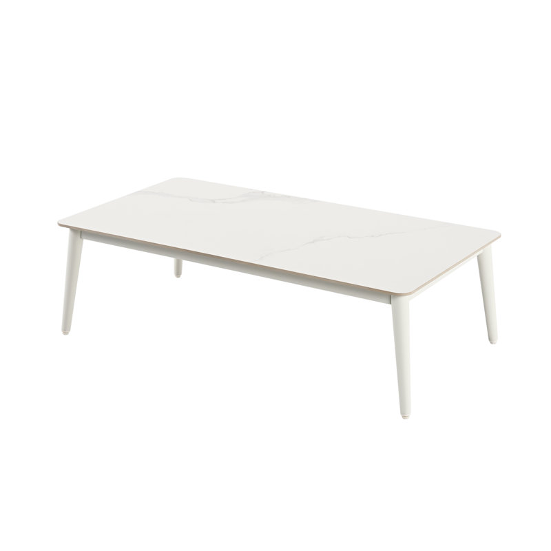 Silvie 1-Piece Aluminum Patio Coffee Table With Stone Slab Tabletop