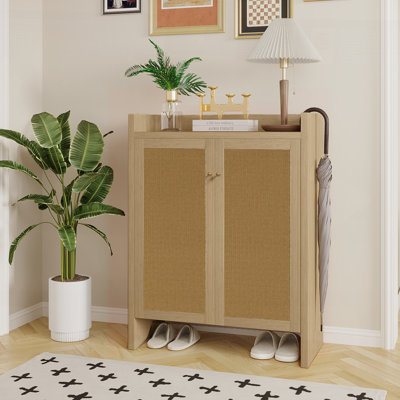 42.5 Inch Tall Rattan Shoe Cabinet with Adjustable Shelves, Ideal for Entryway and Hallway Storage