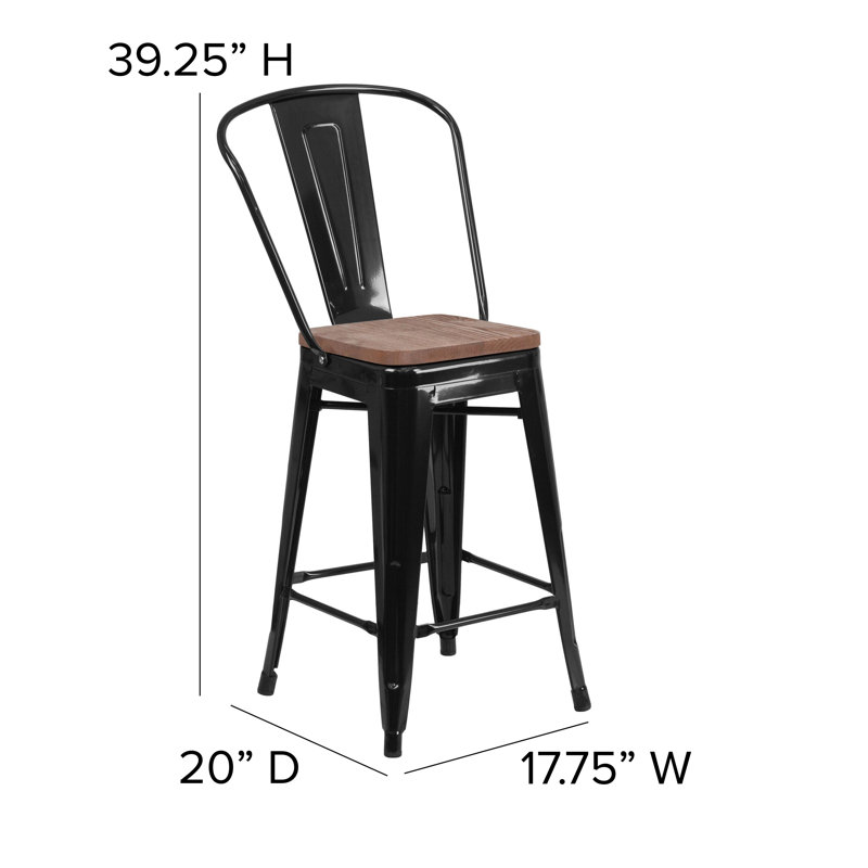 Tabouret de salle à manger en métal Margherite, Noir, Tabouret de comptoir (siège d'une hauteur de 24 p