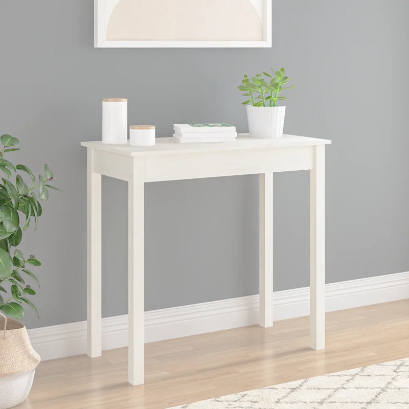 Solid Wood Console Table, White, 75cm H x 80cm W x 40cm D