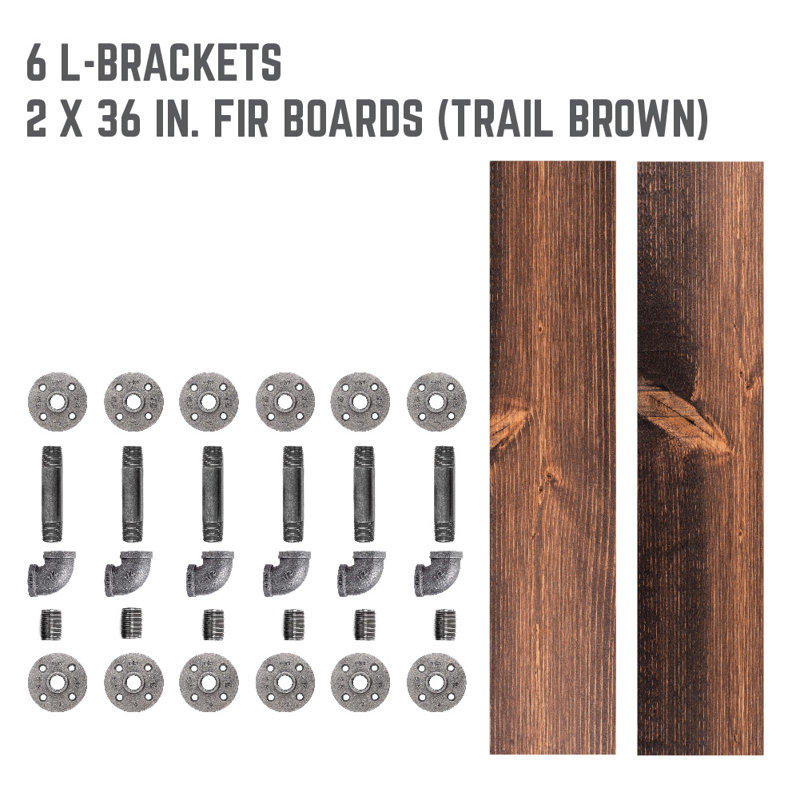 Hibbell 2 Piece Solid Wood Industrial Pipe Shelves, Trail Brown