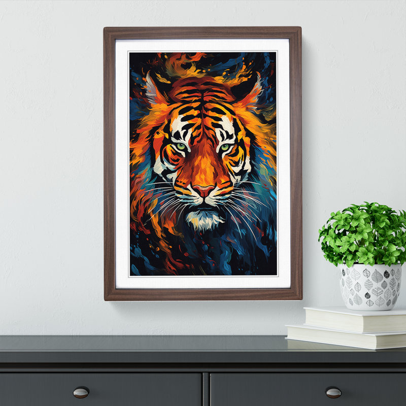 Tiger Abstract - Single Picture Frame Print on Wood, Walnut Framed, 34cm H x 25cm W