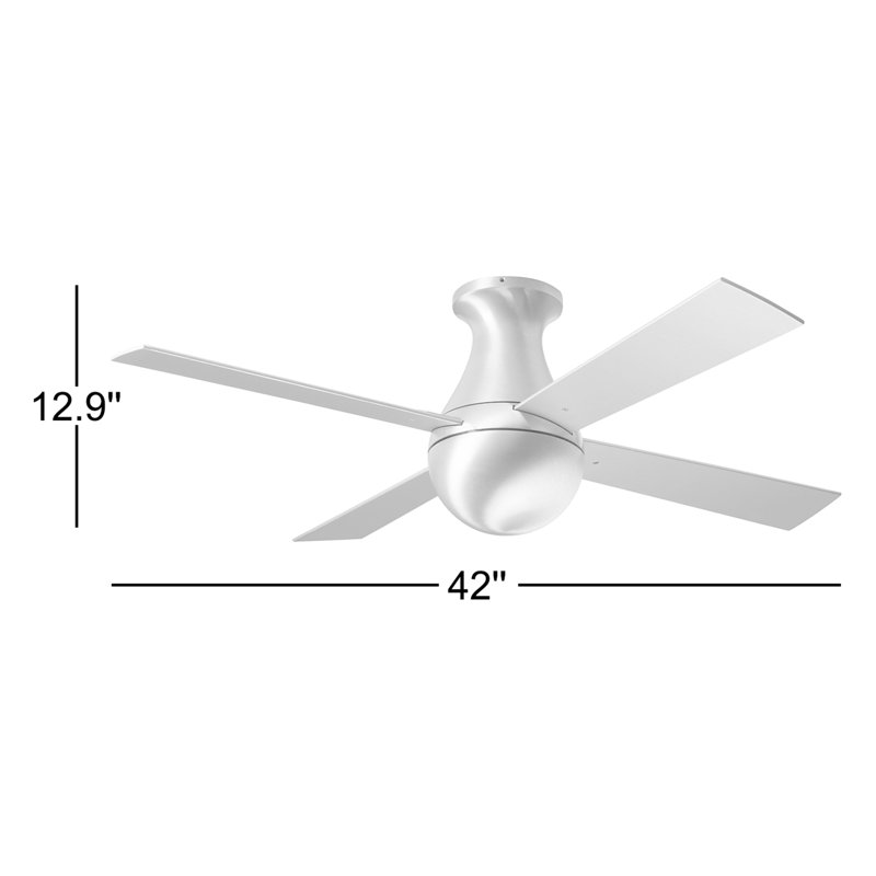 Ball Flush Mount Ceiling Fan, Brushed Aluminum, Aluminum, Handheld Remote Control (2-wire)