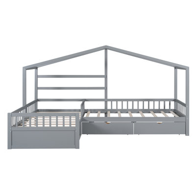 Lit plateforme simple avec trois tiroirs de rangement, gris