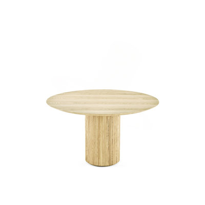 Fluted Natural Wood Round Dining Table