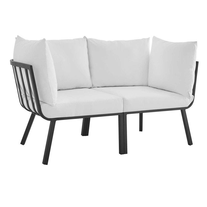 Modway Riverside 2 Piece Outdoor Patio Aluminum Sectional Sofa Set, Gray White