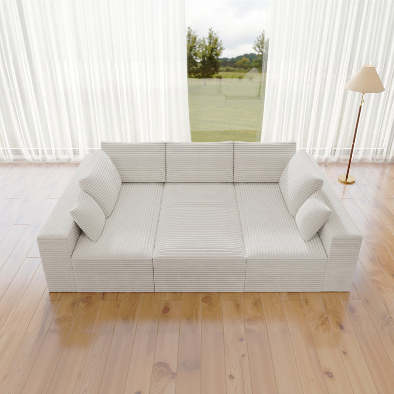 Siège de canapé modulaire 98,4 * 68,9 po, canapé rembourré et compressé pour le salon, la chambre à coucher, l’appartement, aucun assemblage requis, combinaison gratuite pour 4 PC, tissu en velours côtelé moelleux
