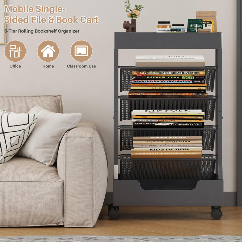 71cm H x 42cm W File Cart with Wheels, Grey