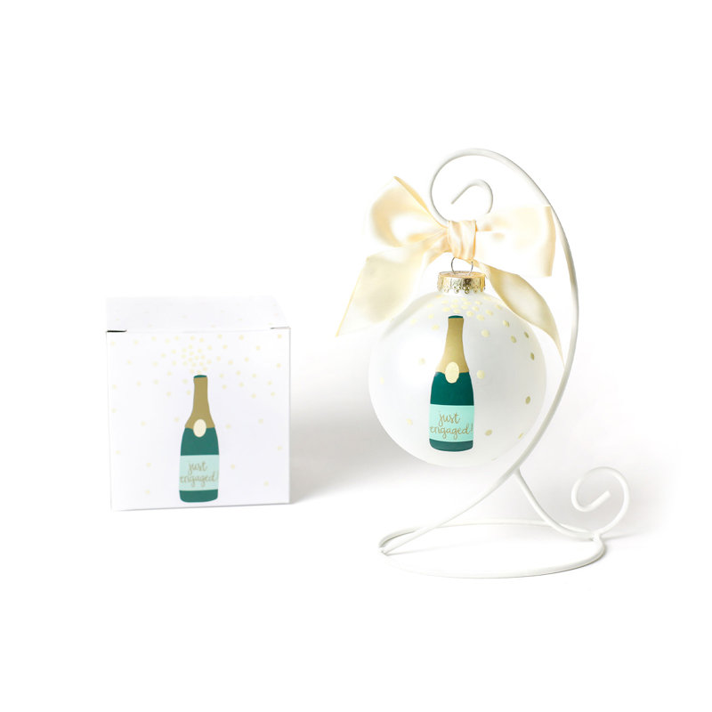 Ornement en verre 100 mm avec support à ornements Just Popage Champagne Pop, Blanc